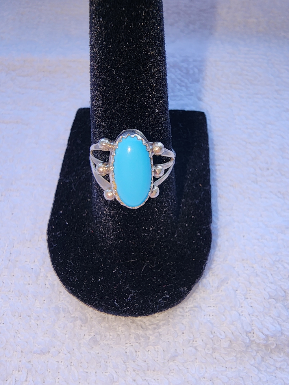 Sterling Silver Turquoise Color Oval Cocktail Ring - Blue SZ 6